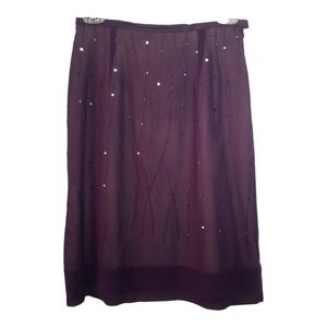 100% Silk Skirt Embellished w/ Embroidery & Scattered Sequins;Grape,Sz 6P